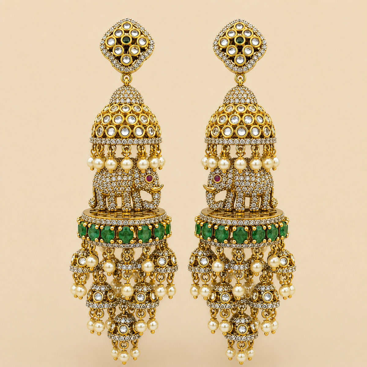 Verve Elephant Layered Jhumka Earring Set