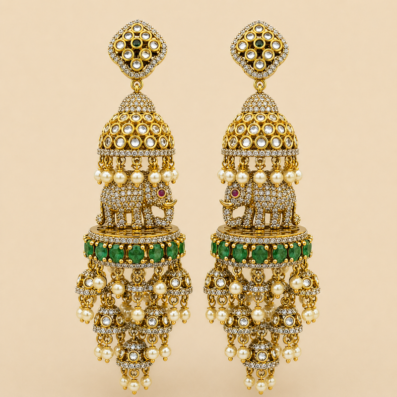 Verve Elephant Layered Jhumka Earring Set