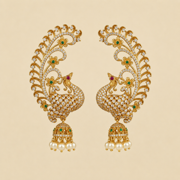 Verve CZ Peacock Tail Jhumka Ear Cuff Set