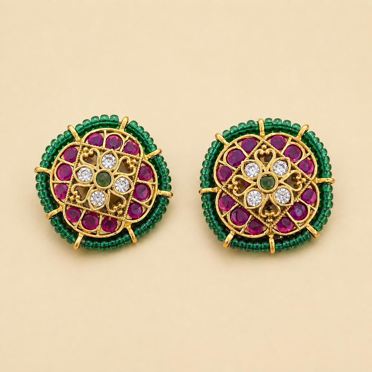 Nityaa Round Filigree Studs | Green