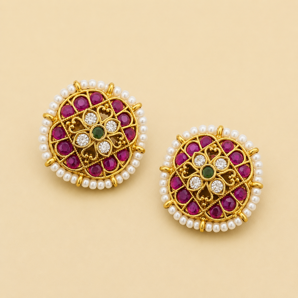 Nityaa Round Filigree Studs | White