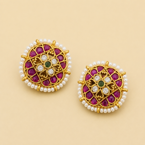 Nityaa Round Filigree Studs | White