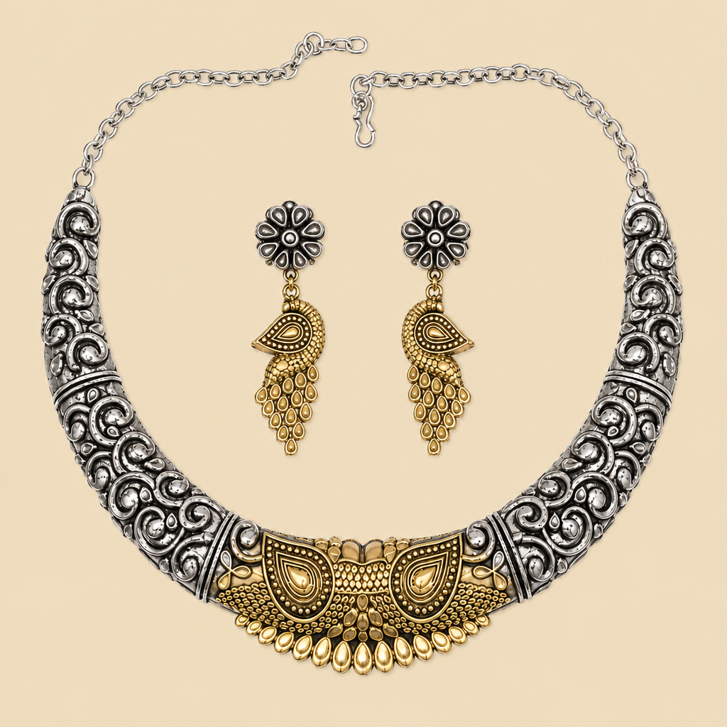 Two-Tone Carved Collar Hasli Set