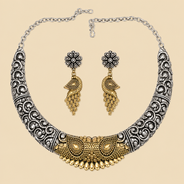 Two-Tone Carved Collar Hasli Set