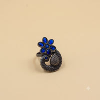 Blue Floral Peacock Ring | Adjustable