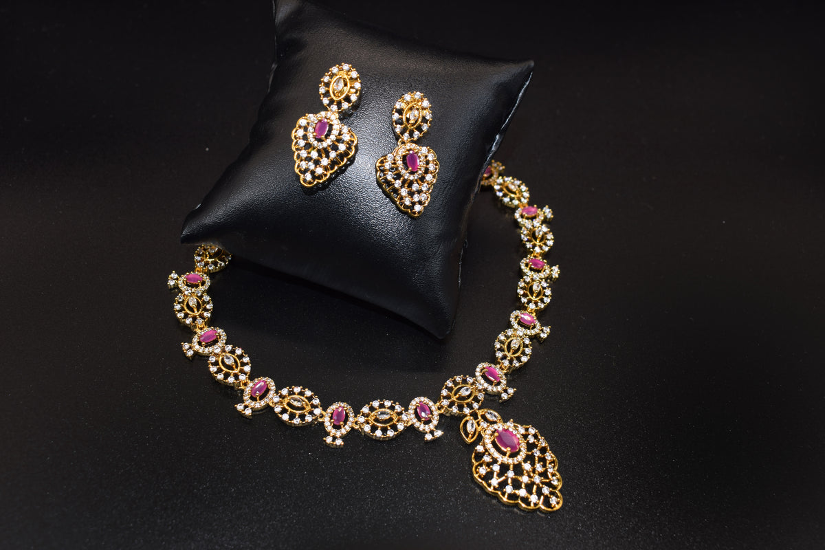 Nityaa Pink and Clear Crystal Necklace Set