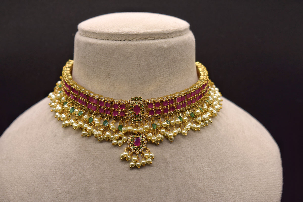 Nityaa Ruby Pearl Necklace Set