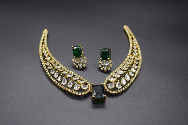 Regal Winged CZ Necklace Set | Emerald Green
