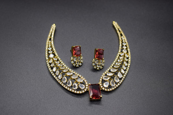 Regal Winged CZ Necklace Set | Ruby Red
