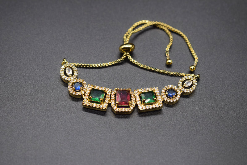 Geometric Ruby and Emerald Slider Bracelet