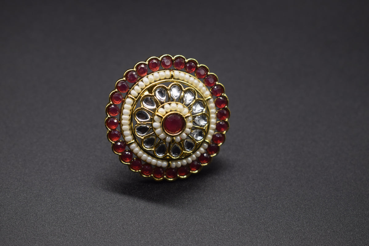 Nityaa Round Pearl Border Ring | Adjustable