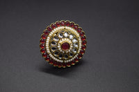 Nityaa Round Pearl Border Ring | Adjustable