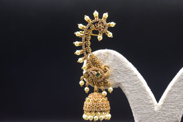 Verve Pearl Trim Peacock Jhumka Ear Cuff Set