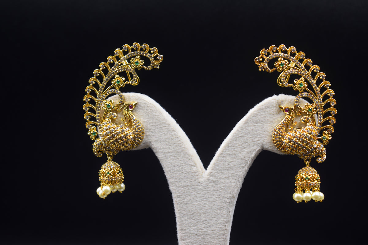 Verve CZ Peacock Tail Jhumka Ear Cuff Set