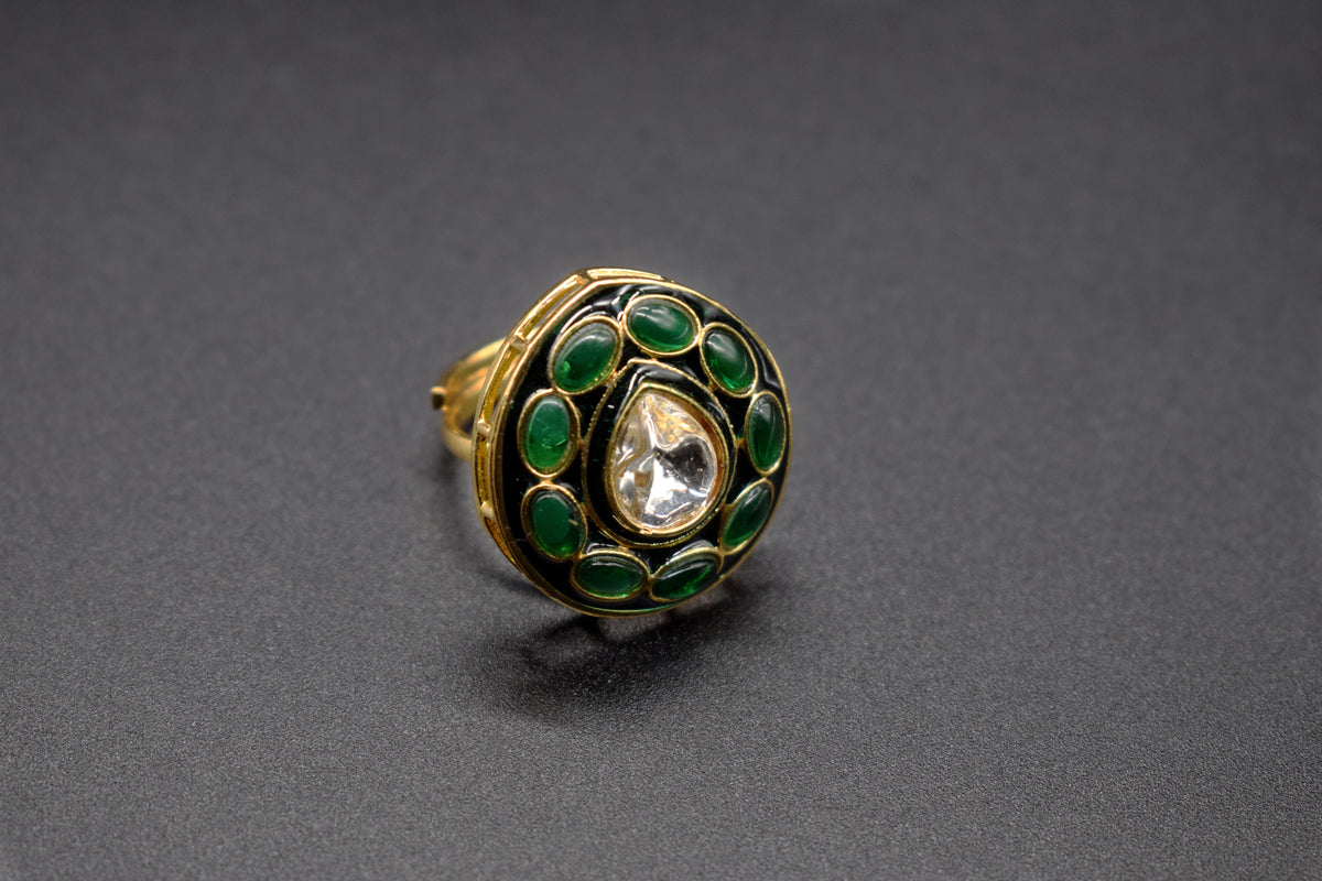 Oval Teardrop Green Stone Ring | Adjustable