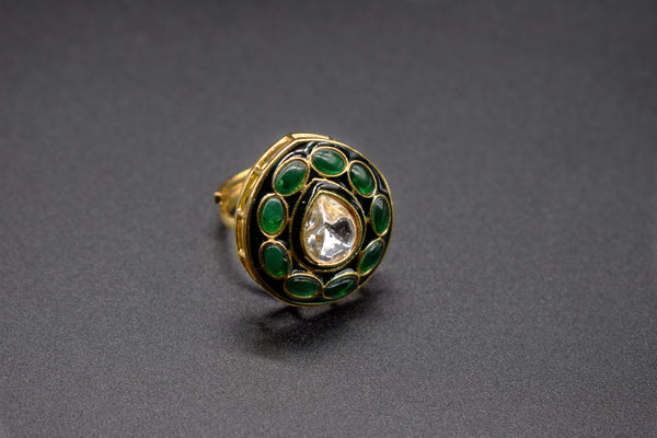 Oval Teardrop Green Stone Ring | Adjustable