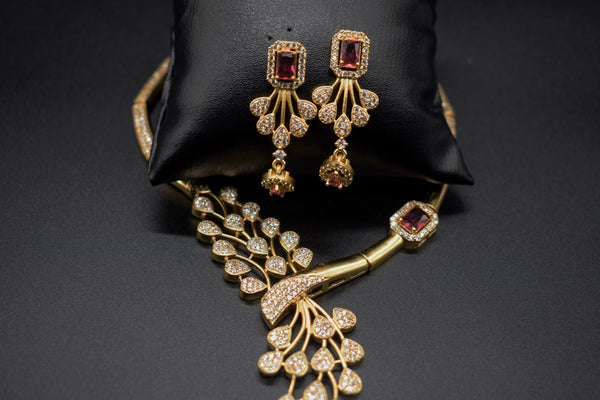 Verve Leaf and Red Stone Necklace Set
