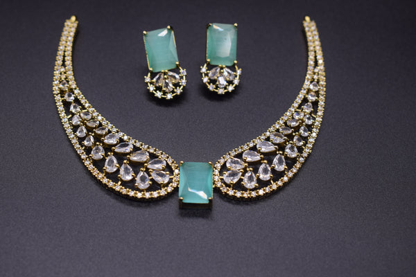 Regal Winged CZ Necklace Set | teal/mint green color