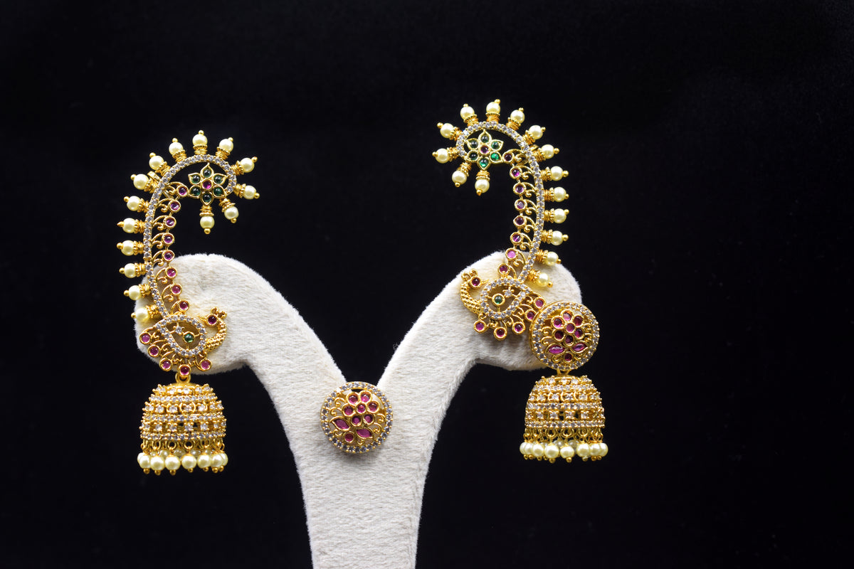 Convertible Peacock Jhumka Ear Cuff Set