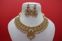 Nityaa Emerald and Pink Stone Necklace Set
