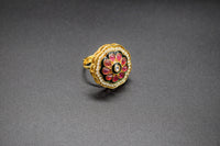 Circular Pink Flower Enamel Ring | Adjustable