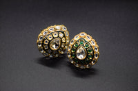 Bold Teardrop Green Kundan Ring | Adjustable