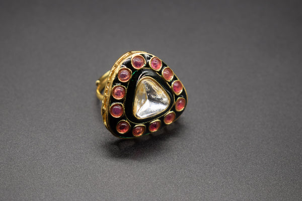 Geometric Triangular Pink Stone Ring | Adjustable