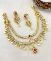 Nitya Emerald, CZ & Pearl Cascade Choker Set