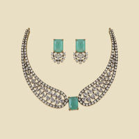 Regal Winged CZ Necklace Set | teal/mint green color