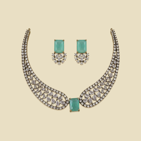 Regal Winged CZ Necklace Set | teal/mint green color
