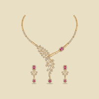 Verve Leaf and Red Stone Necklace Set