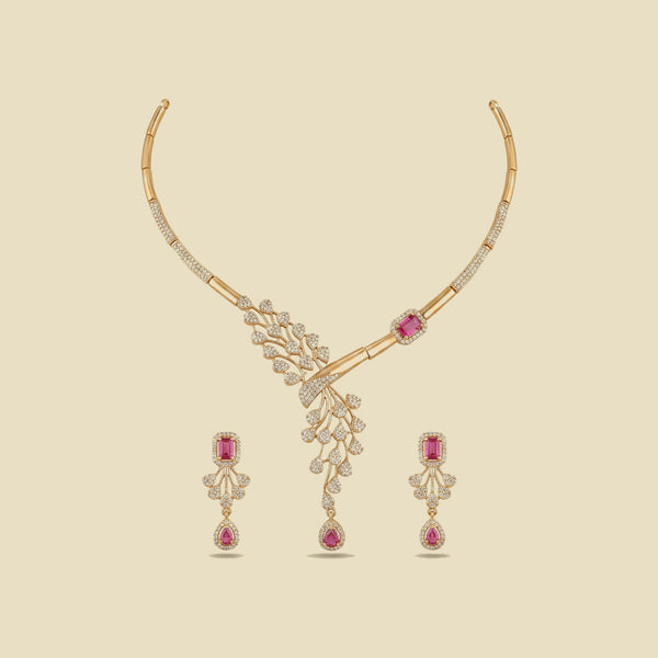 Verve Leaf and Red Stone Necklace Set