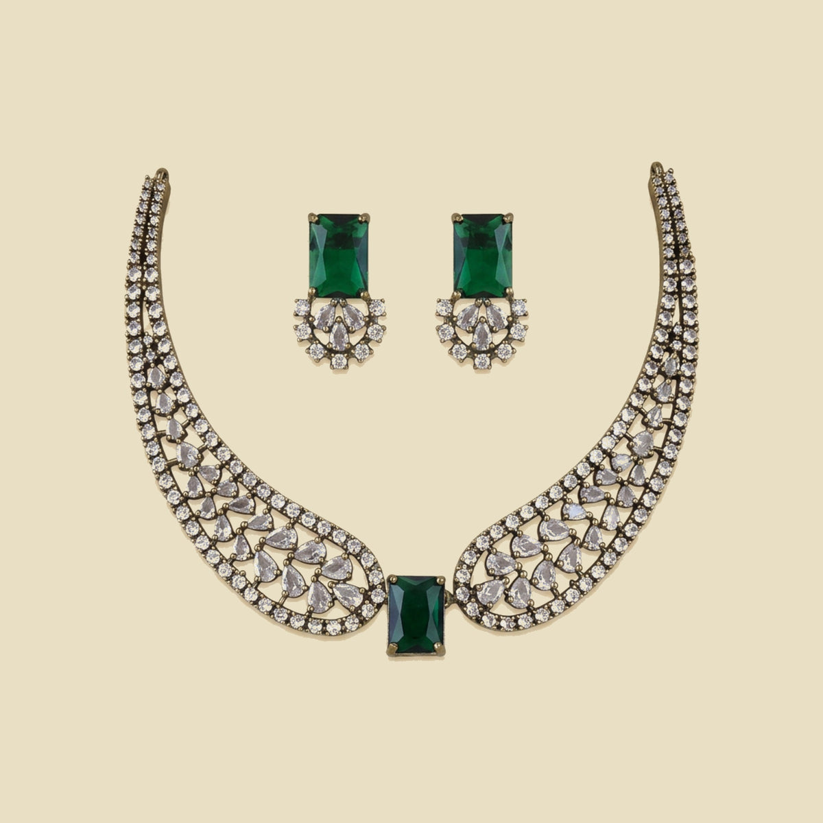 Regal Winged CZ Necklace Set | Emerald Green