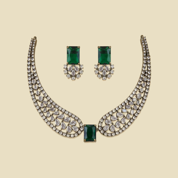Regal Winged CZ Necklace Set | Emerald Green