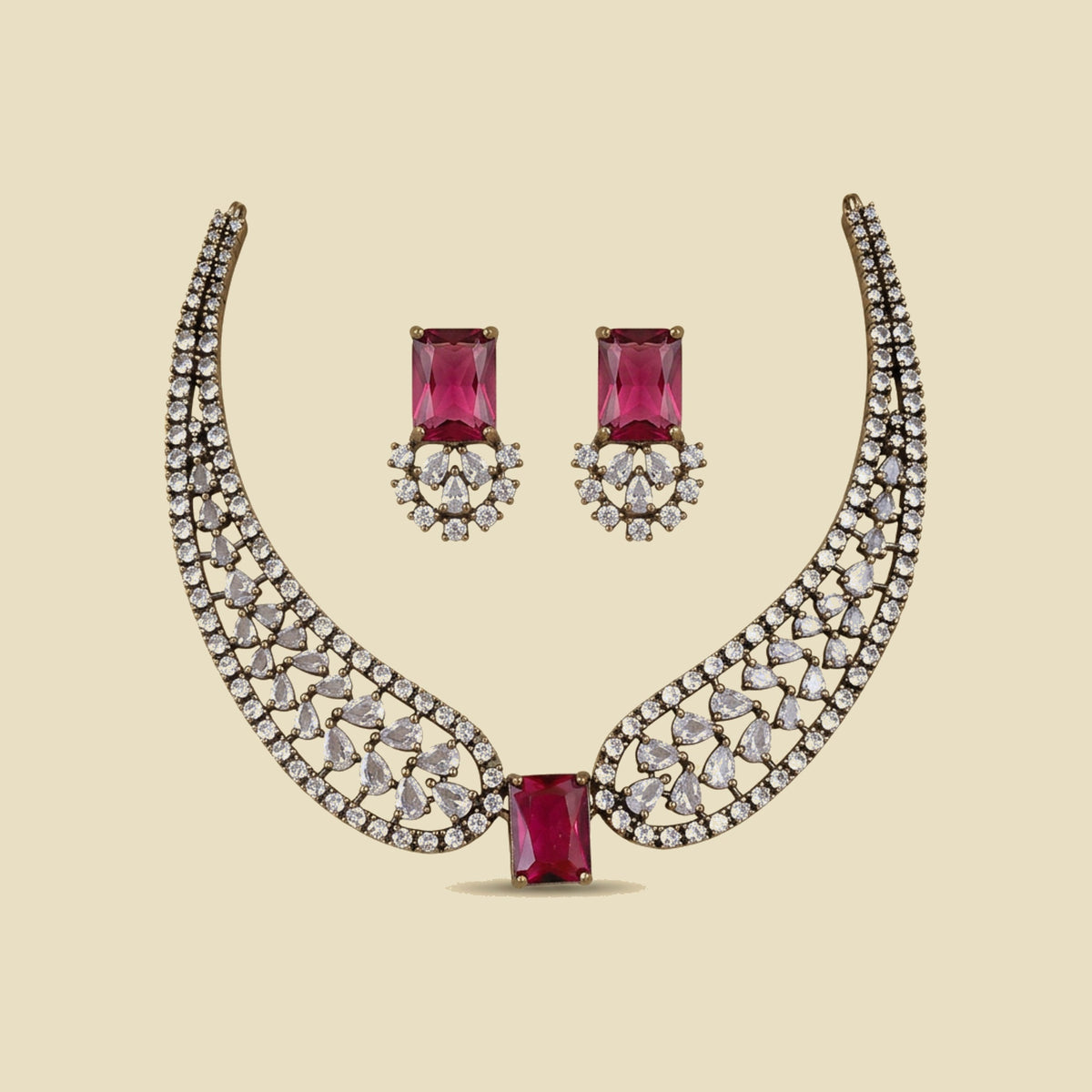 Regal Winged CZ Necklace Set | Ruby Red