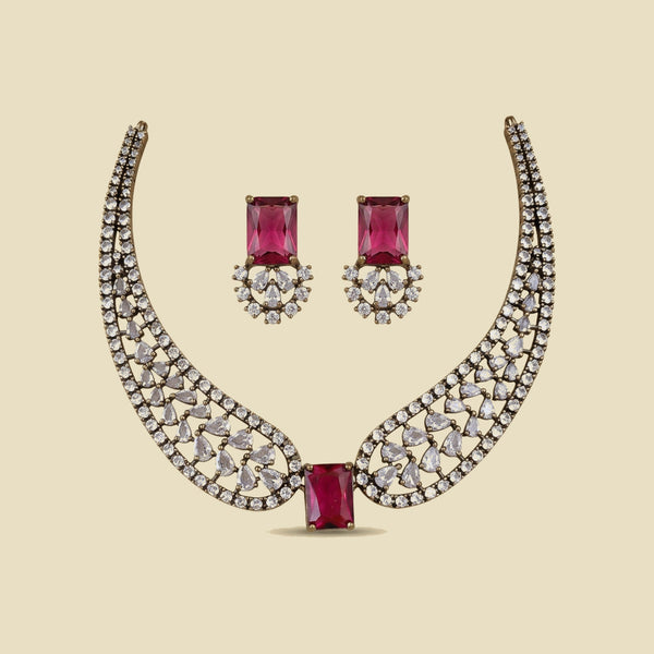 Regal Winged CZ Necklace Set | Ruby Red