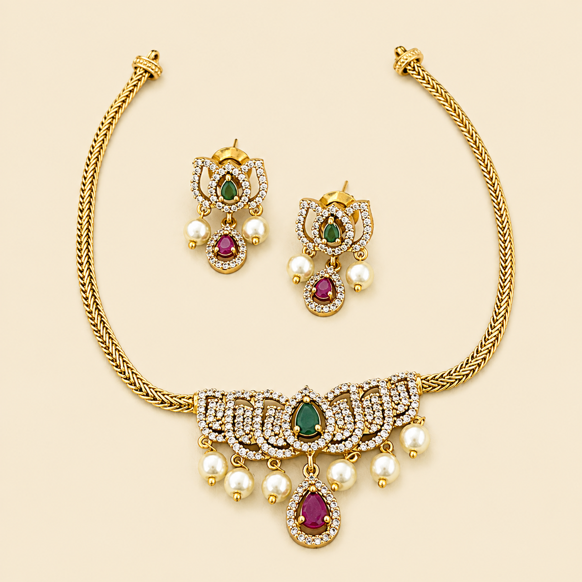 Royal Lotus Pendant Necklace Set