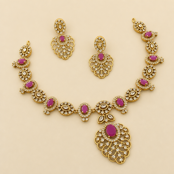 Nityaa Pink and Clear Crystal Necklace Set