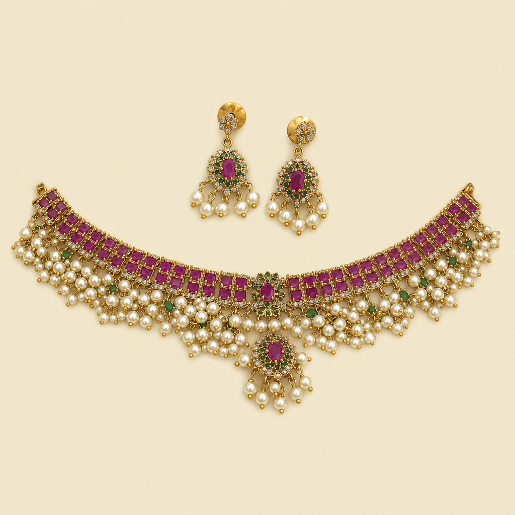 Nityaa Ruby Pearl Necklace Set