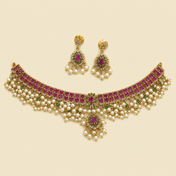 Nityaa Ruby Pearl Necklace Set