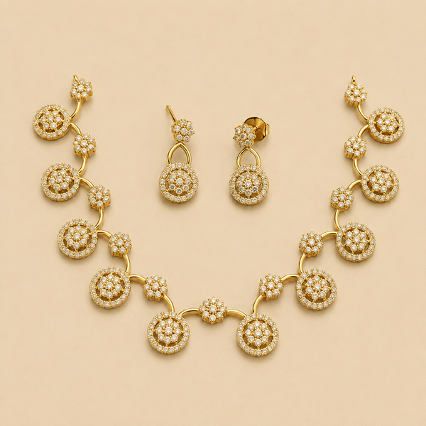 Classic Circular Medallion CZ Necklace Set
