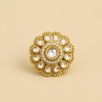Classic Openwork Kundan Flower Ring | Adjustable