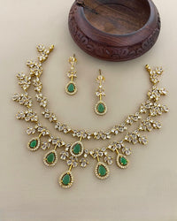 Nitya Emerald & CZ Leafy Vine Necklace Set