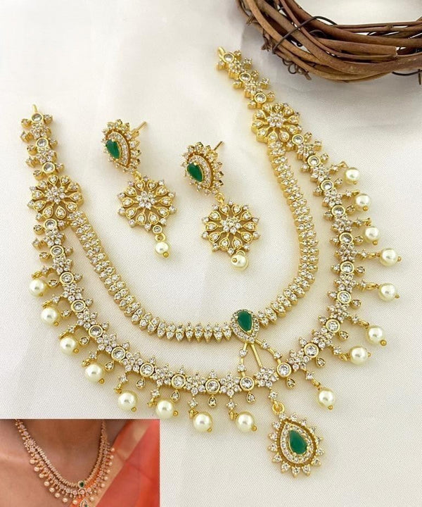 Nitya Emerald, CZ & Pearl Cascade Choker Set