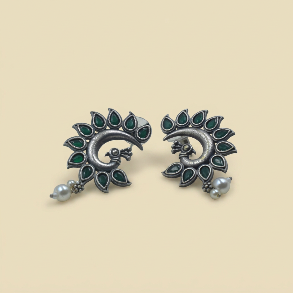 Green Peacock Ear Studs