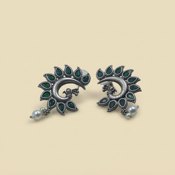 Green Peacock Ear Studs