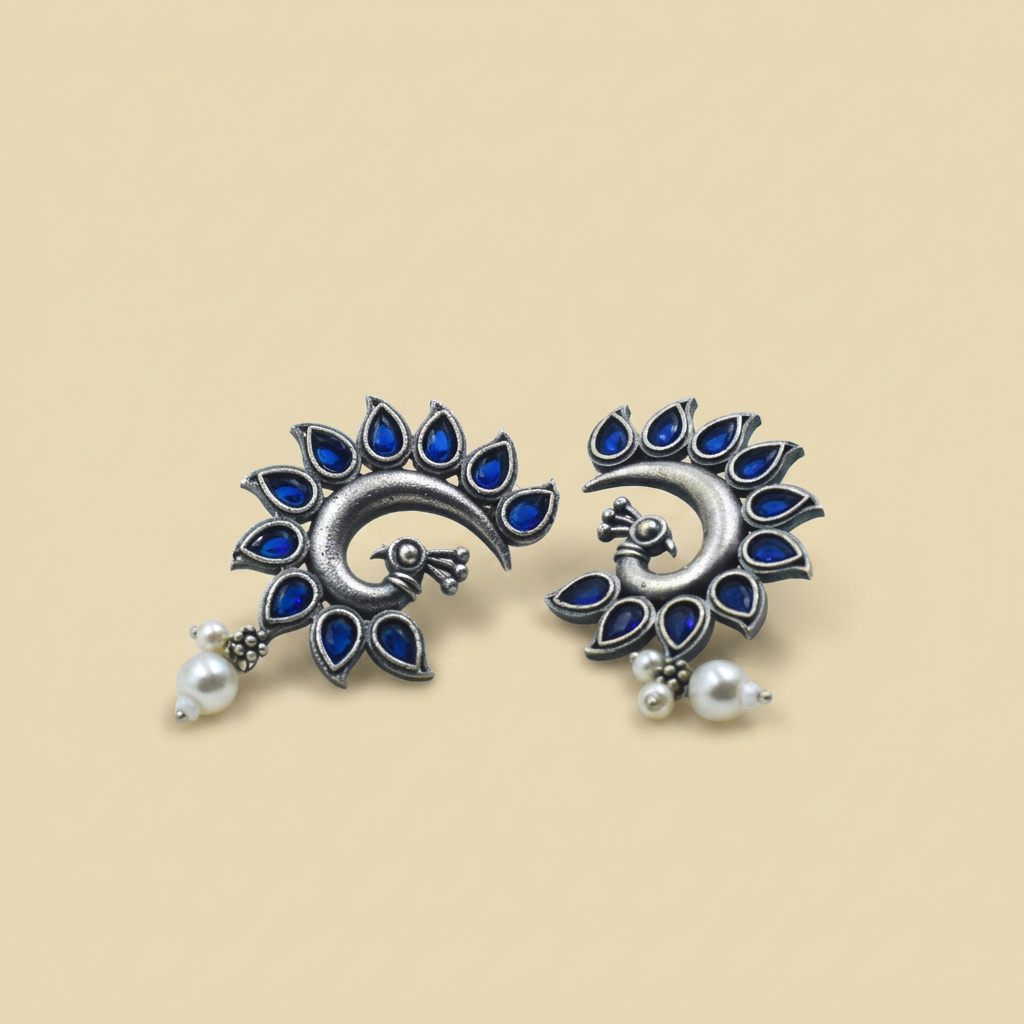 Blue Peacock Ear Studs