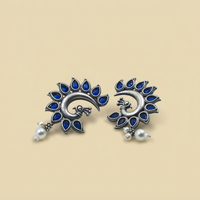 Blue Peacock Ear Studs