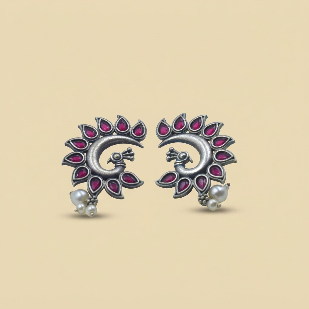 Red Peacock Ear Studs