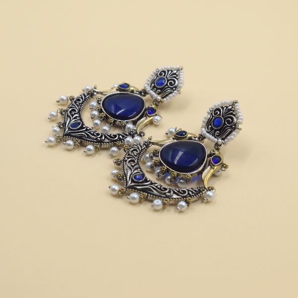 Two-Tone Crescent Chandbali Earrings | Blue
